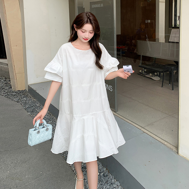 气质连衣裙中长裙时尚裙子甜美荷叶袖挂脖式套头裙,女装连衣裙,2C113