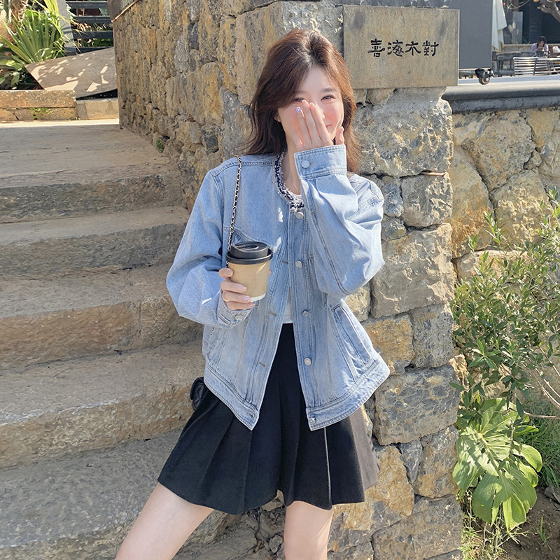 2025超火春装小香风气质高级感圆领牛仔外套女春秋夹克上衣,女装短外套,2C166
