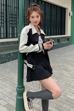 学院风黑色棒球服套装女2024秋季新款设计感小众夹克百褶裙两件套，女装套装/套裙，2C088
