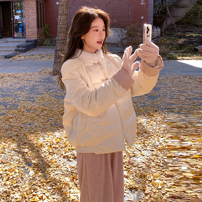 新中式国风提花羽绒服女冬季2025新款超好看盘扣气质短款小个子,女装羽绒服,2C057