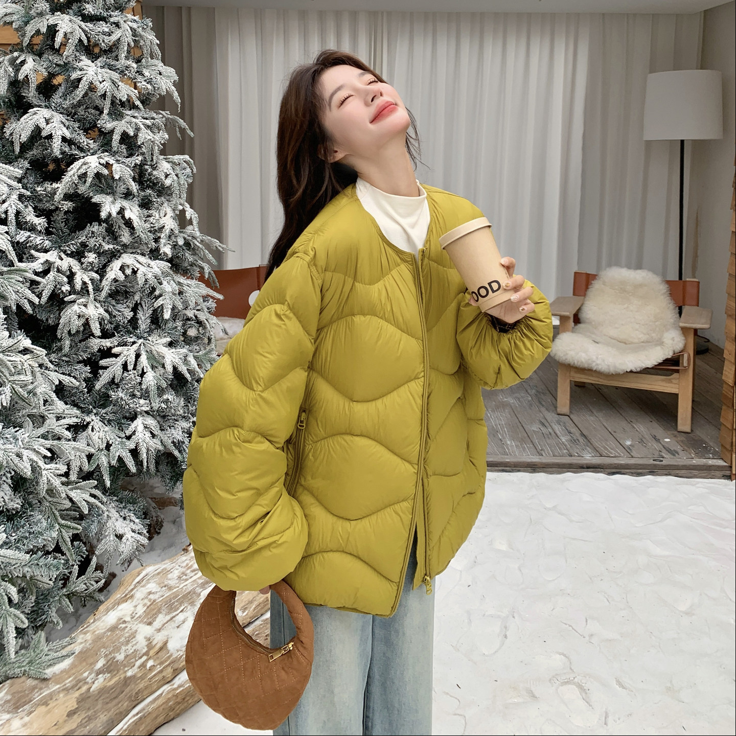 新款韩版泡芙羽绒服女中长款圆领加厚宽松显瘦不臃肿保暖90绒外套,女装羽绒服,2C290