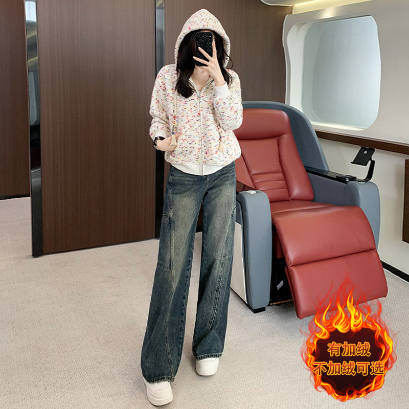女秋宽松显瘦碎花点卫衣牛仔裤两件套,女装套装/套裙,2C310