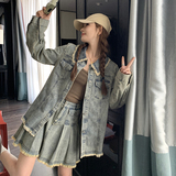 现货2C0287707P155K208复古百褶裙牛仔两件套，女装套装/套裙，2C028