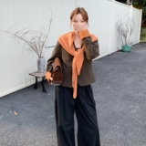 高级感韩版气质洋气显瘦棕色百搭女秋冬长袖短款毛呢西装外套，女装毛呢外套，2C166