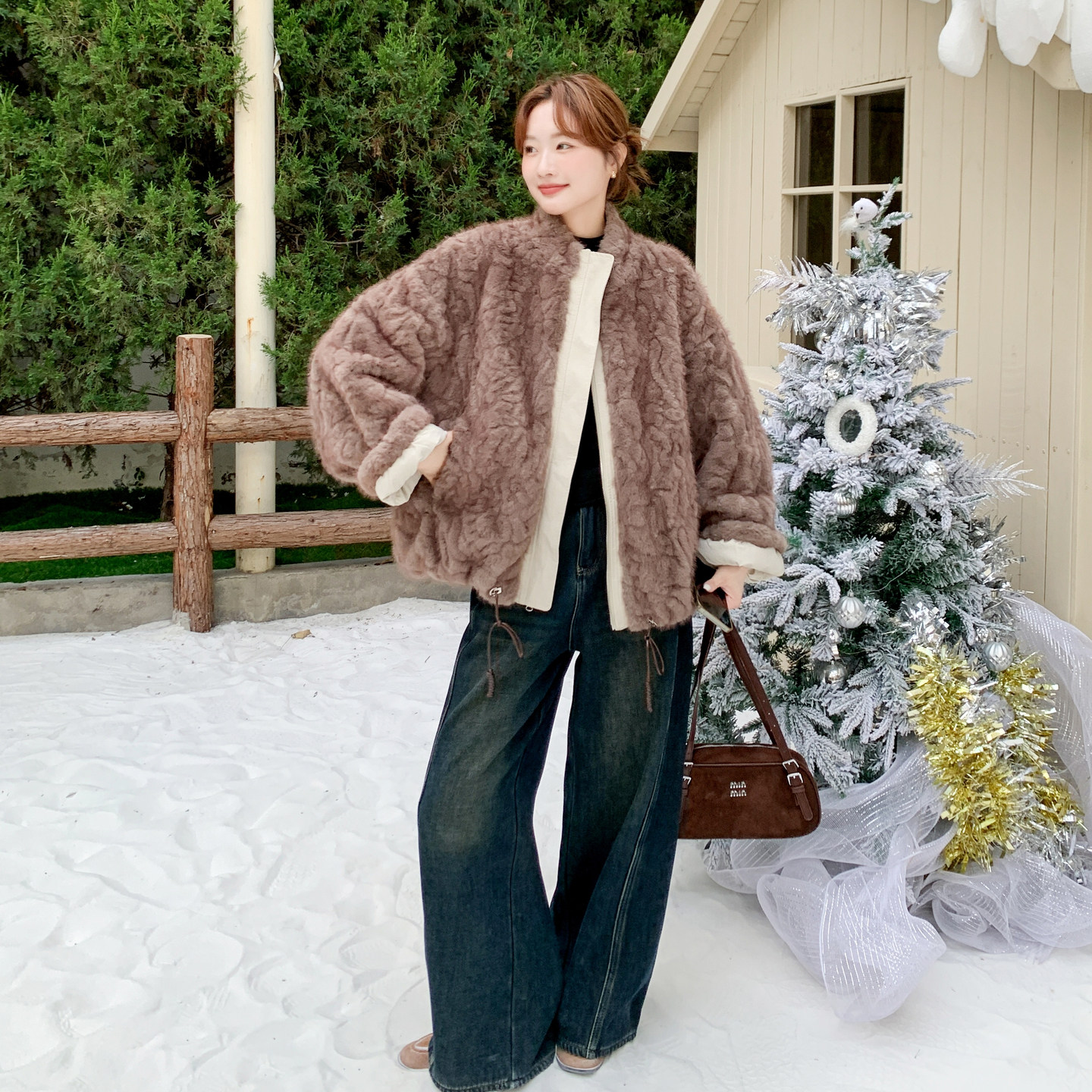 小众设计感两面穿棉服女冬季短款小个子韩版加厚羊羔毛保暖外套,女装派克服,2C166