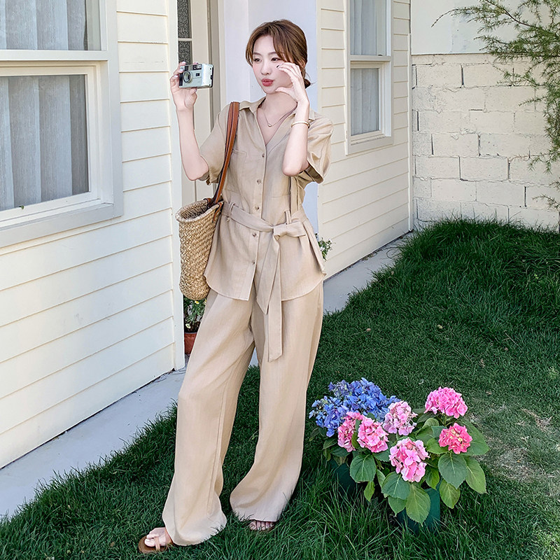 新品现货附买家秀麻料阔腿裤两件套2C139-8506-P175-K248，女装套装/套裙，2C139