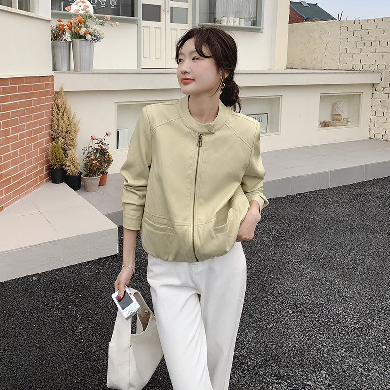 炸街立领pu皮衣外套女秋季2025新款小个子韩系休闲短款夹克上衣图片