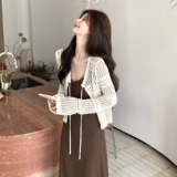 早秋新款气质百搭显瘦时尚套装女镂空针织开衫吊带裙两件套装，女装套装/套裙，2C166