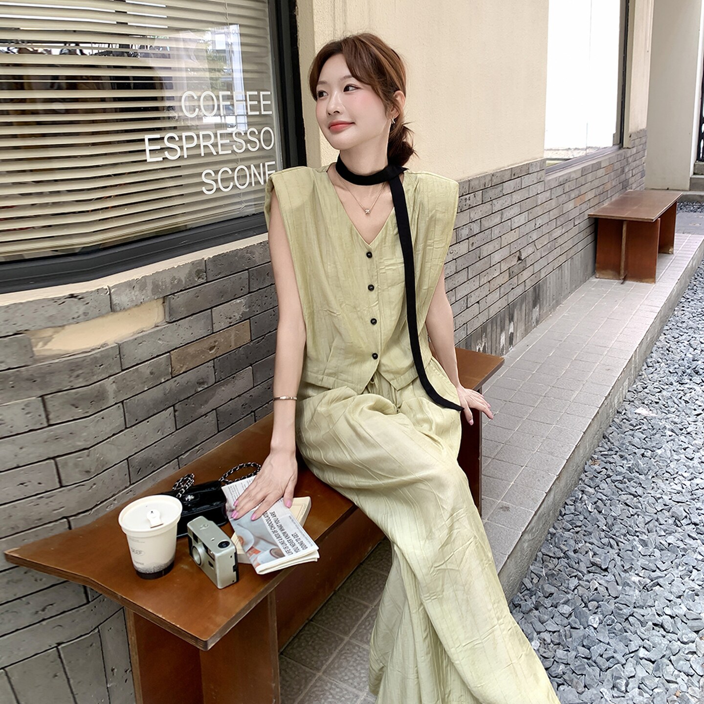 韩系松弛感休闲套装女2025年夏季新款巨好看无袖马甲阔腿裤两件套,女装套装/套裙,2C203
