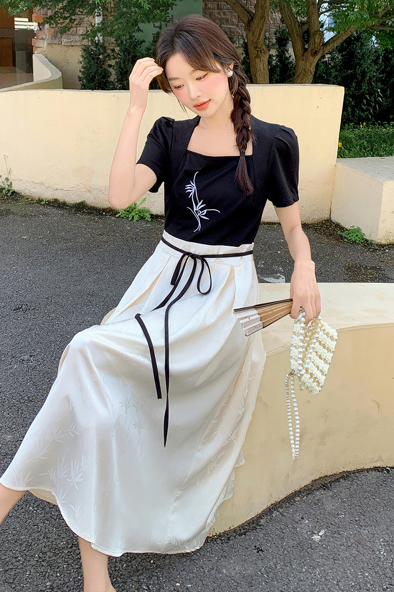 【数据好】新中式风刺绣拼接系带连衣裙P110K160,女装连衣裙,2D148