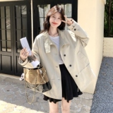 韩系2026秋季新款宽松休闲百搭显瘦立领单排扣收腰长袖外套女，女装风衣，2C159