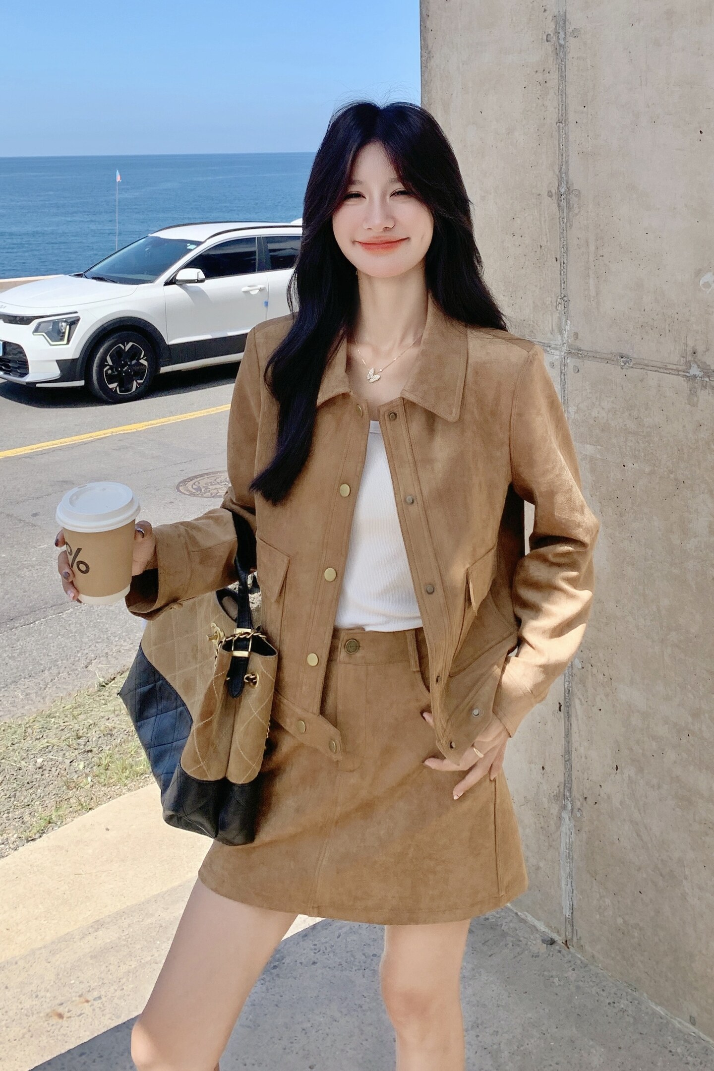 美拉德卡其色夹克外套半身裙套装两件套女2025春秋新款韩系小个子,女装套装/套裙,2C271