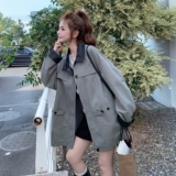 韩系工装风撞色风衣女2025秋季新款通勤风查看高级感中长款外套，女装风衣，2D044