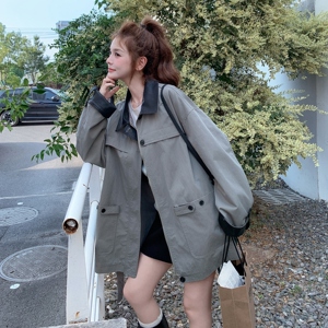 韩系工装风撞色风衣女2025秋季新款通勤风查看高级感中长款外套图片