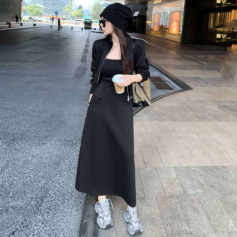 女秋季时尚洋气修身显瘦开叉半身裙两件套,女装套装/套裙,2C310