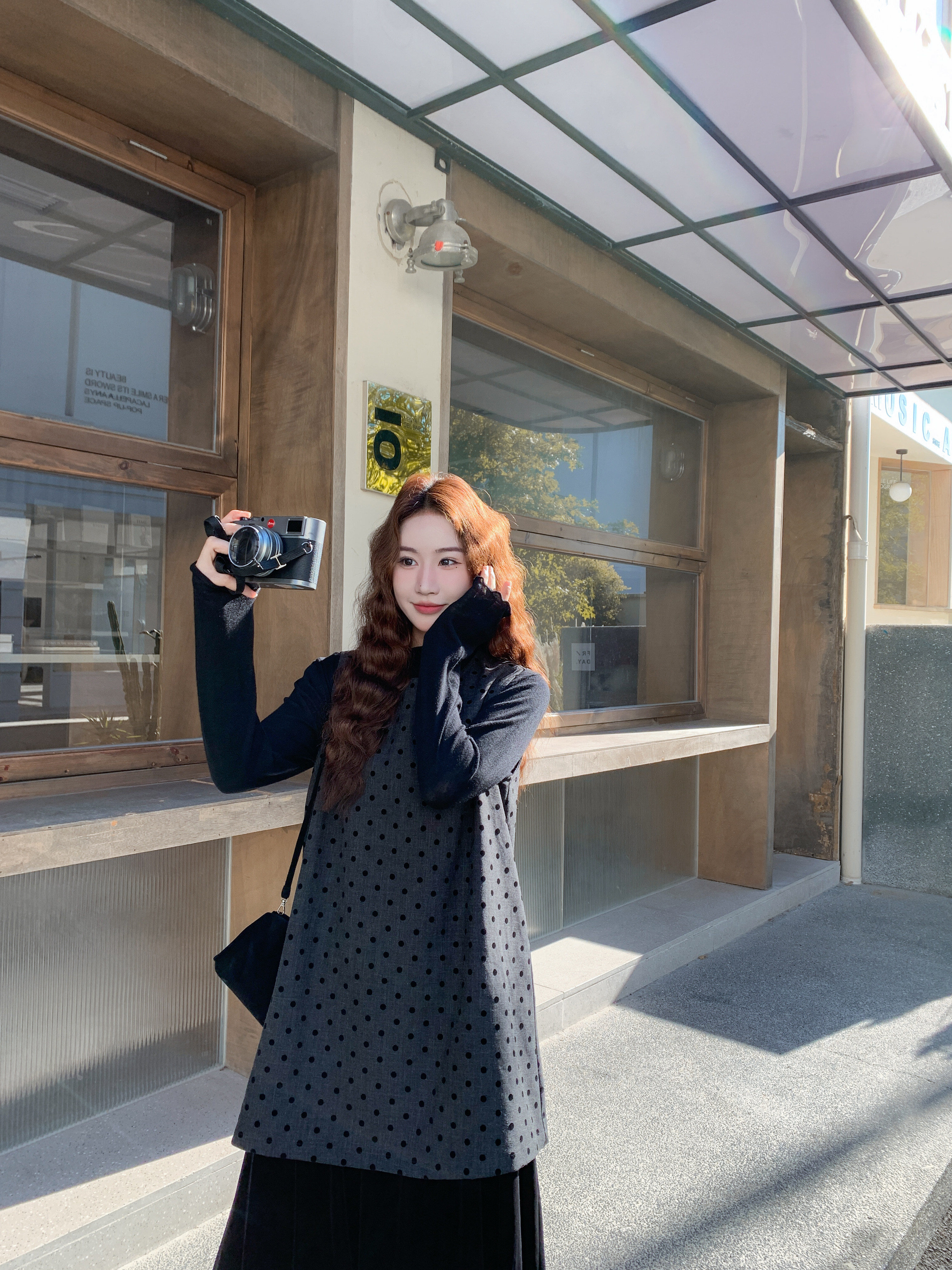 灰色复古设计感波点背心裙套装女2025年秋季新款气质连衣裙两件套,女装套装/套裙,2D034