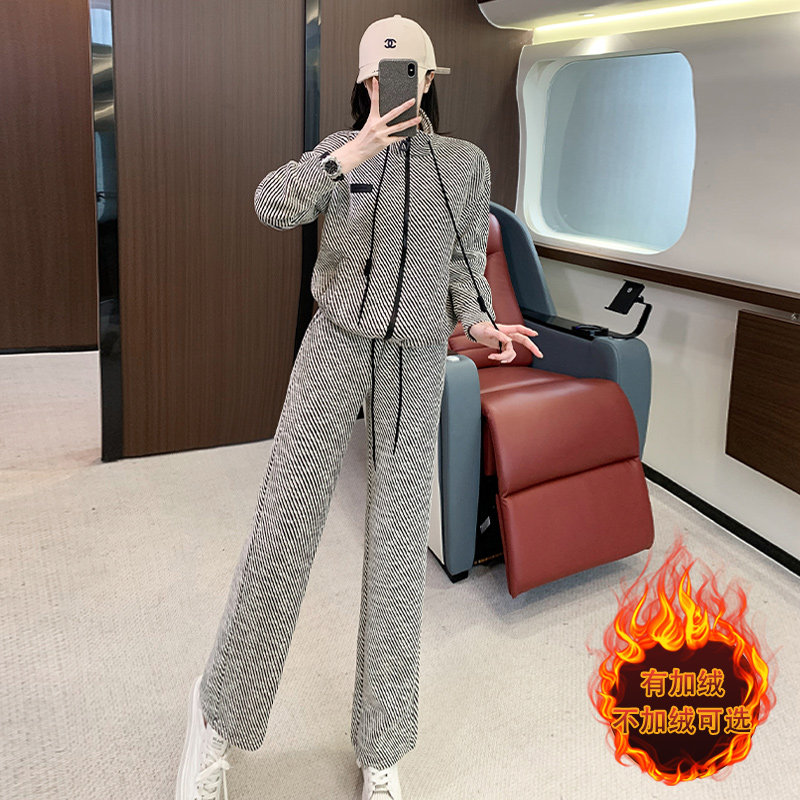 女秋季时尚洋气小个子开衫卫衣阔腿裤两件套,女装套装/套裙,2C310