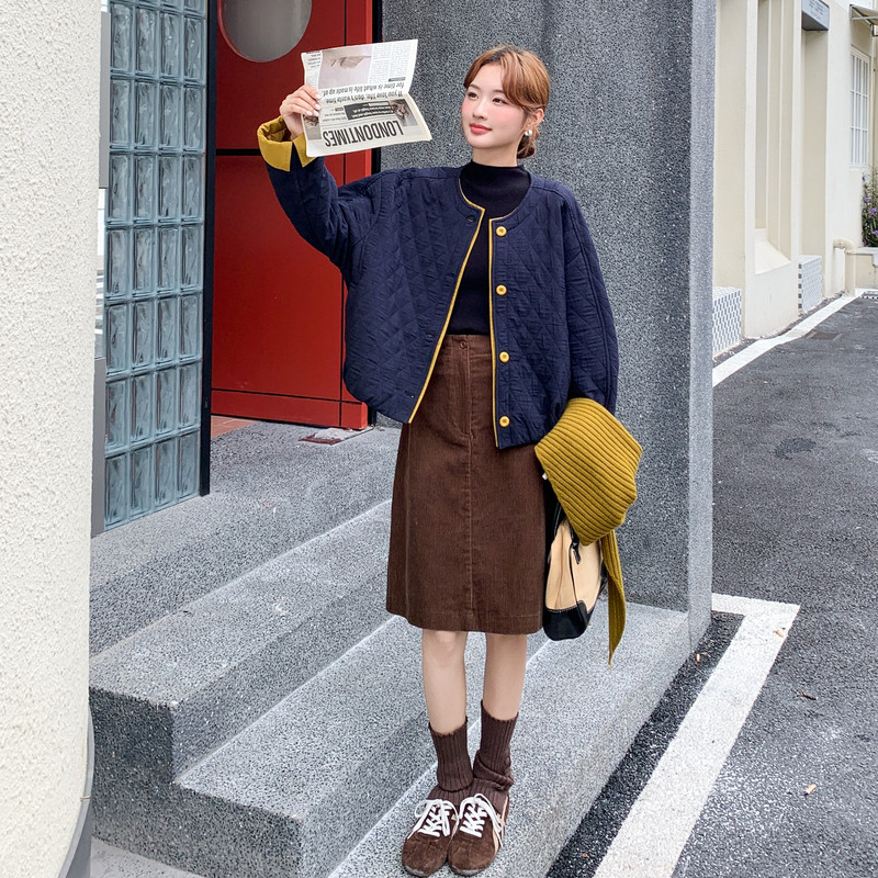 针织披肩加厚藏青色羽绒棉服女冬季2025新款小个子巨好看棉衣棉袄,女装棉衣/棉服,2C323