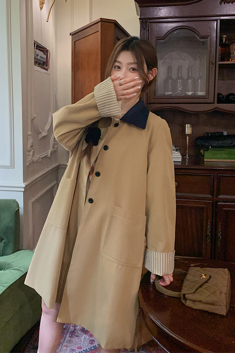 现货新韩系休闲百搭撞色风衣外套女9951-P185-K258,女装风衣,2C025