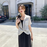 法式黑色吊带连衣裙衬衫两件套女2025秋季新款显瘦高级感长裙套装，女装连衣裙，安在秀
