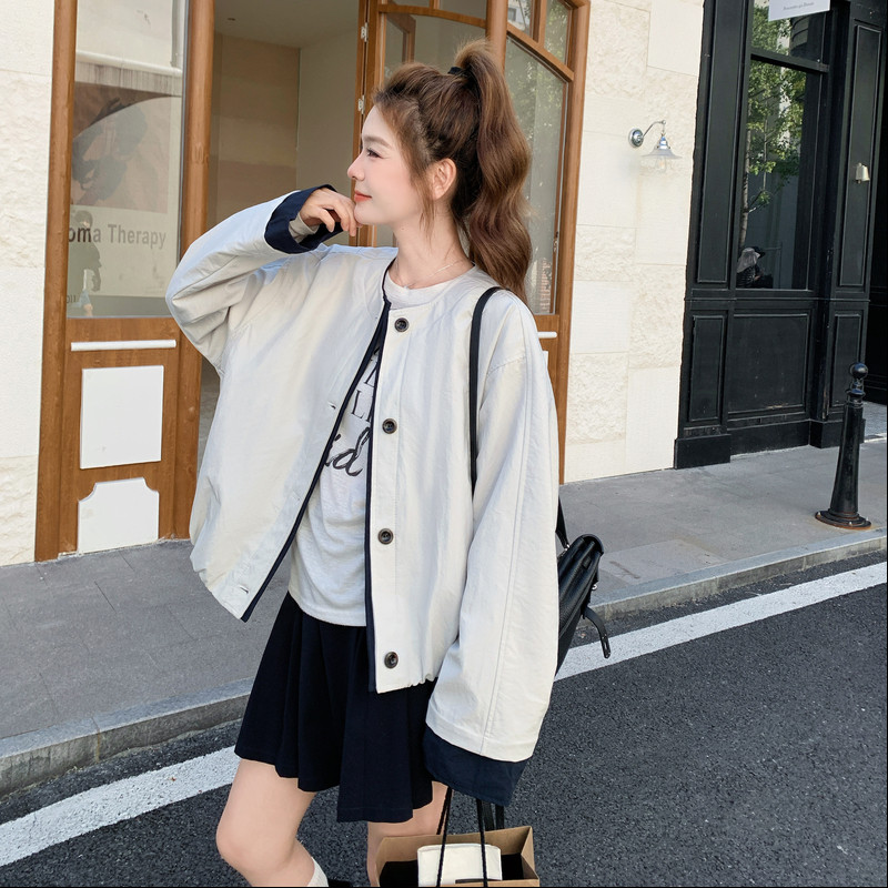设计感撞色包边休闲短外套女2025秋季新款韩版小个子显瘦百搭夹克图片