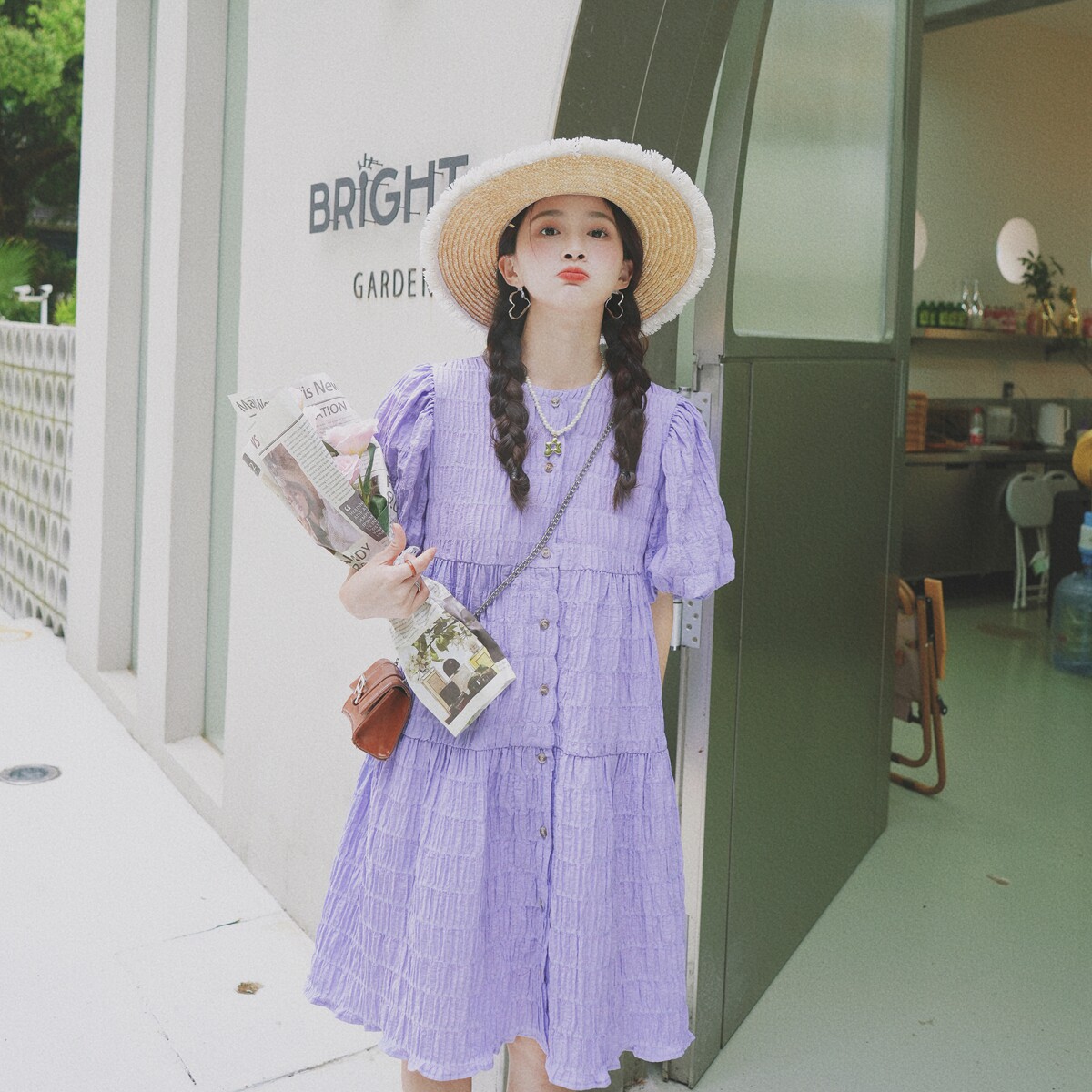 【大货已出】定制肌理感紫鸢花海泡泡袖连衣裙6616-p120-k178,女装连衣裙,2C137