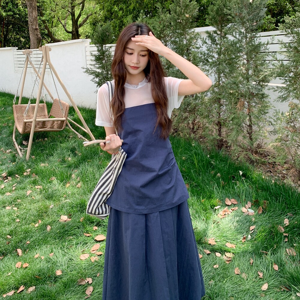 高级感气质韩系套装裙女2025年夏季新款短袖吊带上衣半身裙三件套,女装套装/套裙,2C259
