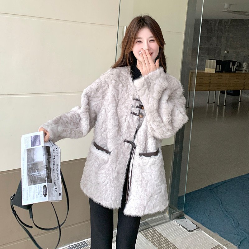 现货！冬装 休闲灰色皮毛一体外套2C056-6837-P195控288图片