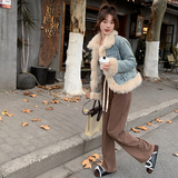 现货牛仔拼接羊卷毛加厚白鸭绒外套2c057-A23-P265-K389，女装羽绒服，2C057