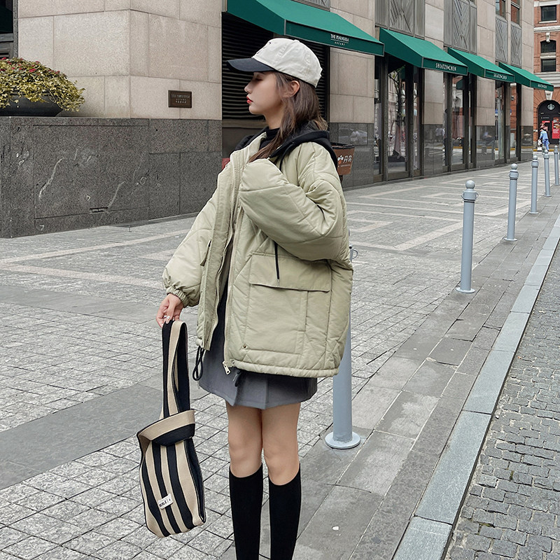 新款冬季羽绒棉棉服短款撞色连帽宽松学生棉衣外套P155K198,女装棉衣/棉服,2C311