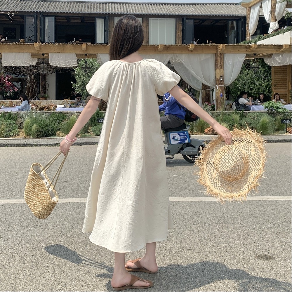杏色波西米亚风连衣裙女2025夏季新款法式温柔绝美减龄显瘦长裙子,女装连衣裙,2C215