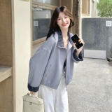 气质格纹拼接蓝色短外套女春秋2025新款小个子流行爆款上衣巨好看，女装短外套，2C012