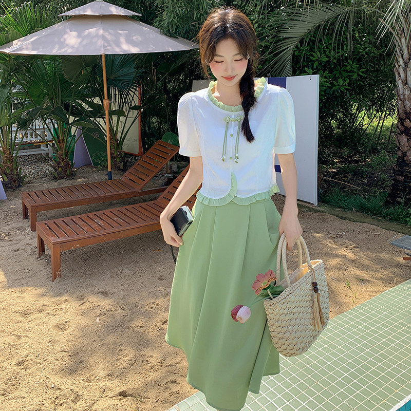 【数据好】新中式风盘扣上衣+半裙套装P120K170,女装套装/套裙,2D148