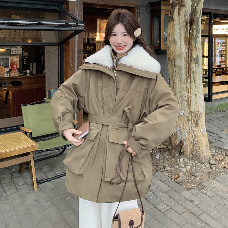 2025年冬季休闲风女配腰带加厚保暖派客服,女装派克服,2C230