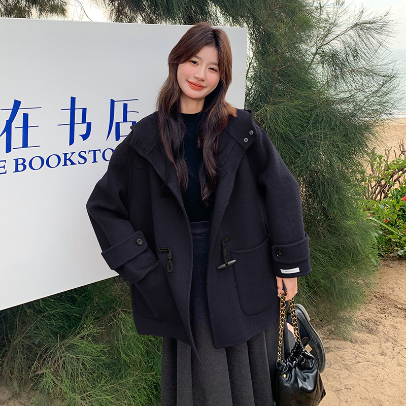 连帽红色学院风双面呢羊毛外套女冬季2025新款流行爆款巨好看大衣,女装毛呢外套,2C009
