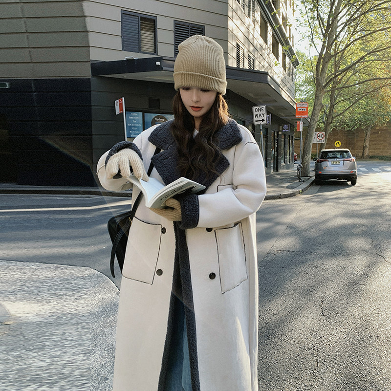 现货！羊羔毛外套皮毛一体大衣长款#2C133-920-P195-K298,女装毛呢外套,2C133