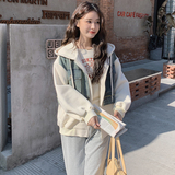 【现货】连帽牛仔拼接休闲大码卫衣外套2C353--8618--p135--k188，女装短外套，2C353