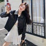 气质短款翻领黑色皮衣外套女春秋2025新款小个子机车服PU夹克超火，女装皮衣，2C122