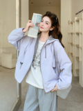 现货！现货！韩系休闲连帽短款外套女2026春秋新款小个子夹克上衣，女装短外套，2C306