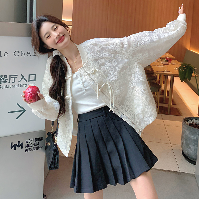 韩系重工镂空蕾丝短外套女春季2025新款时尚设计感小个子休闲上衣,女装短外套,2C129