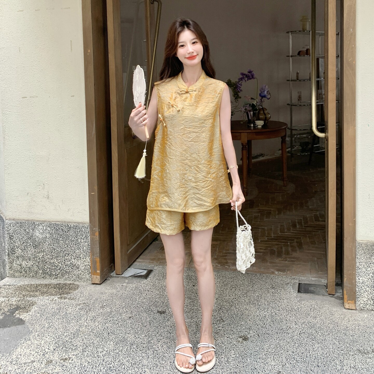 ：夏装新款新中式风盘扣复古套装两件套2C135-8857P145K218图片