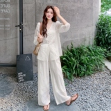 销量2000+复古中袖上衣+长裤两件套2C275-5568-P175-K248，女装套装/套裙，2C275