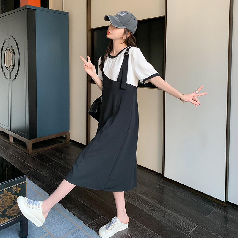 黑色假两件连衣裙7907-P115K168,女装连衣裙,2B080