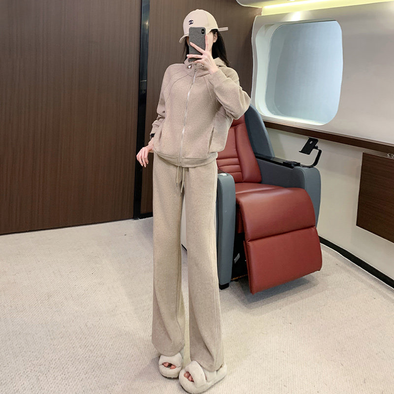 女秋冬季新款连帽开衫卫衣阔腿裤套装,女装套装/套裙,2C310