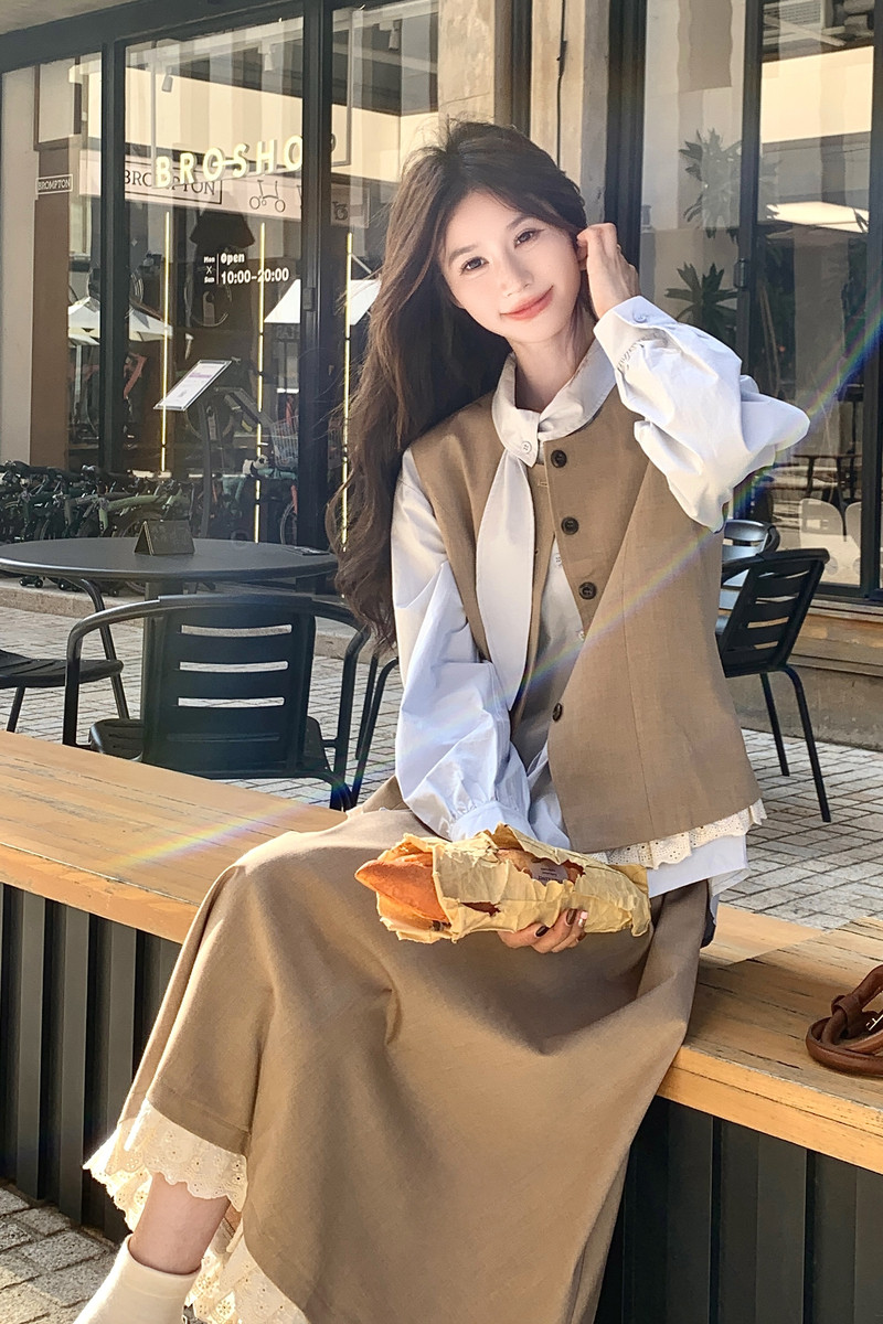 现货新款马甲半裙衬衫三件套2D035-25085P195K288,女装套装/套裙,2D035
