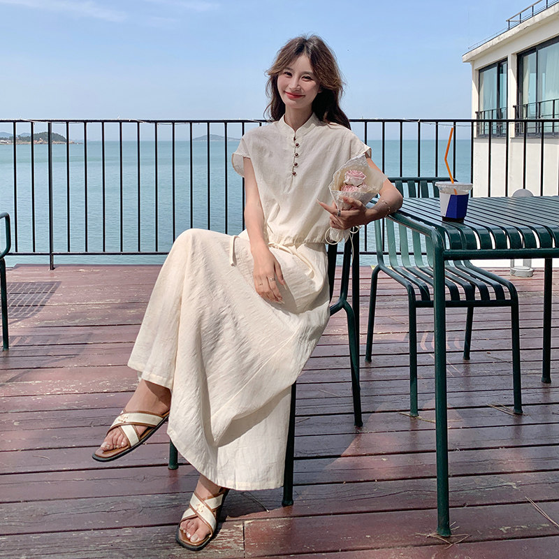 夏季超仙文艺气质半身长裙女2025新中式无袖花苞上衣套装裙两件套,女装套装/套裙,2C122