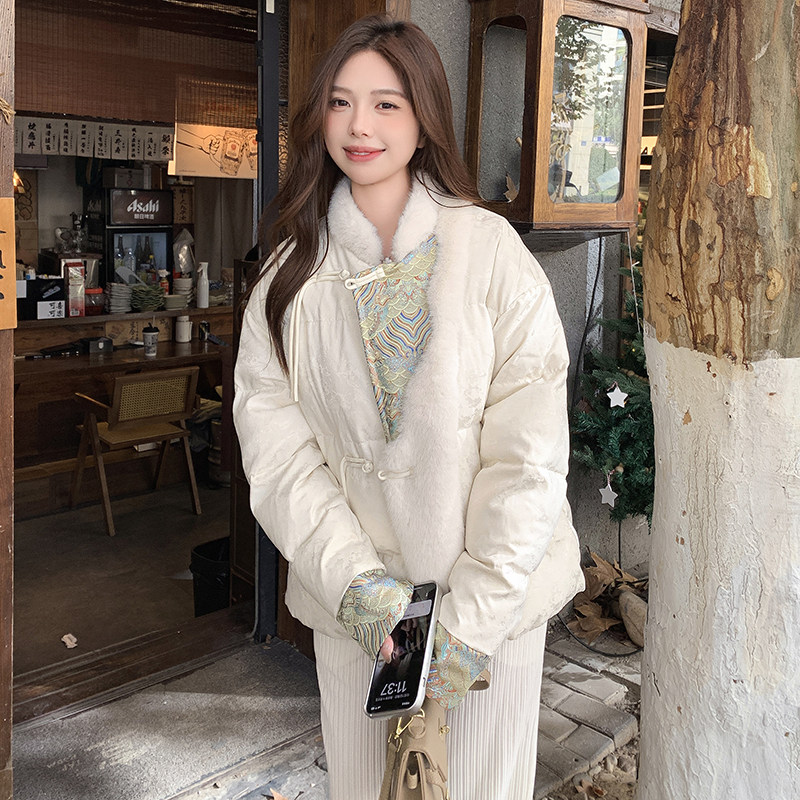 ！新品！新中式仿水貂毛刺绣羽绒服货号236-P339-K508,女装羽绒服,2C263