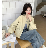 常规宽松型圆领长袖薄款短款皮衣上衣设计感春季秋季春秋小个子，女装短外套，2C203