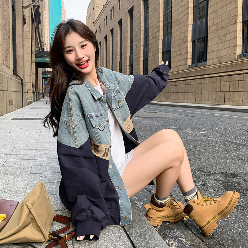 美式工装风短款拼接牛仔外套女春秋2025超火好看高级小众夹克上衣,女装马甲,2C159