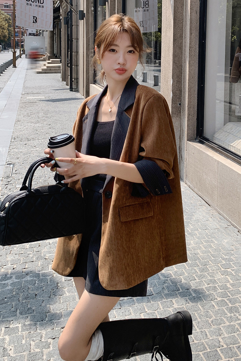 主推现货！24秋冬新款加厚西装外套+裤裙百搭外套气质宽松外套女,女装套装/套裙,衣珂纱朗